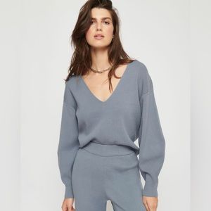 Dynamite - Luca Puff Sleeve V-Neck Sweater - Blue - Size XL